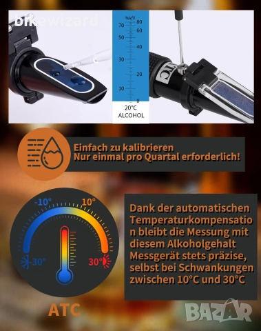 Рефрактометър за алкохол 0–80% v/v за дестилация на спиртни напитки НОВО, снимка 3 - Други инструменти - 55124257