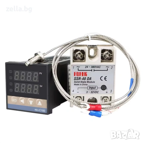 Дигитален терморегулатор REX C100 220V 0-400°C + SSR реле 40A + K-тип сонда | За пещи и инкубатори 1