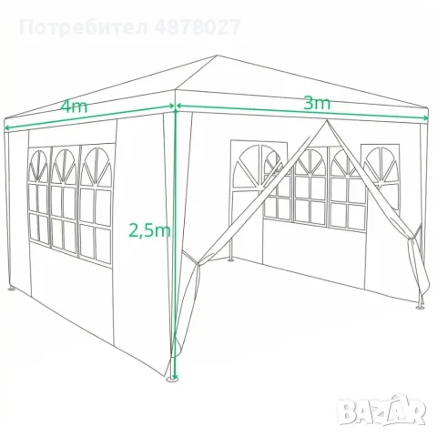 Градинска шатра 3x6 м водоустойчива - Парти палатка с 6 странични панела, прозорци и UV защита - тъм, снимка 6 - Градински мебели, декорация  - 55613661