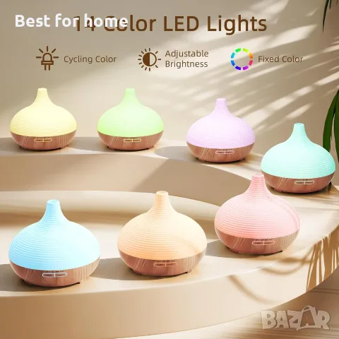 ASAKUKI 300ml дифузер за етерични масла с 4 таймера и 14 цветни LED светлини | Ултразвуков дифузер , снимка 4 - Овлажнители и пречистватели за въздух - 55531767