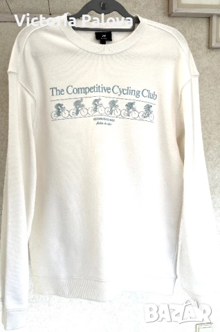 Суитшърт/ блуза  H&M Cycling Club в butter cream нюанс / унисекс / relaxed fit, снимка 2 - Суичъри - 54627008