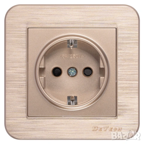 Единичен електрически контакт DeTech DE-9223-42 с рамка, Шуко, 16A, 250V, IP20, за вграждане, златис