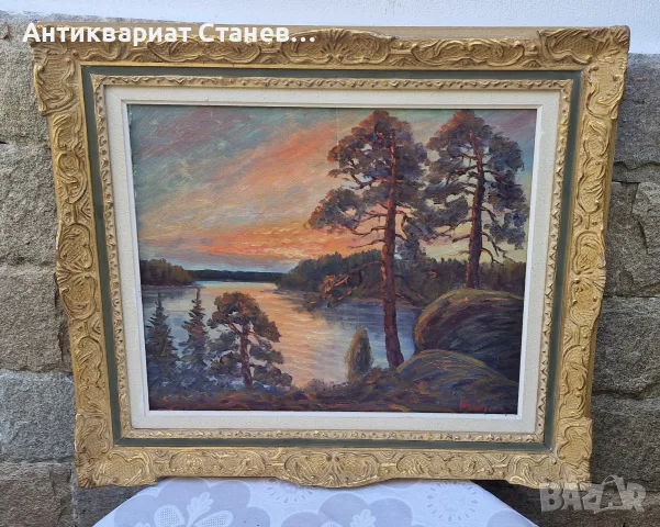 🌲 ВПЕЧАТЛЯВАЩ СКАНДИНАВСКИ ПЕЙЗАЖ – МАСЛЕНА ЖИВОПИС В БОГАТА ДЕКОРАТИВНА РАМКА 🇸🇪🎨