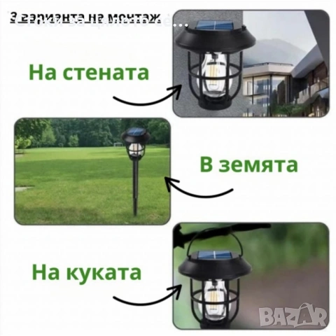 Градинска соларна лампа с 3 режима на работа, снимка 2 - Соларни лампи - 54155258