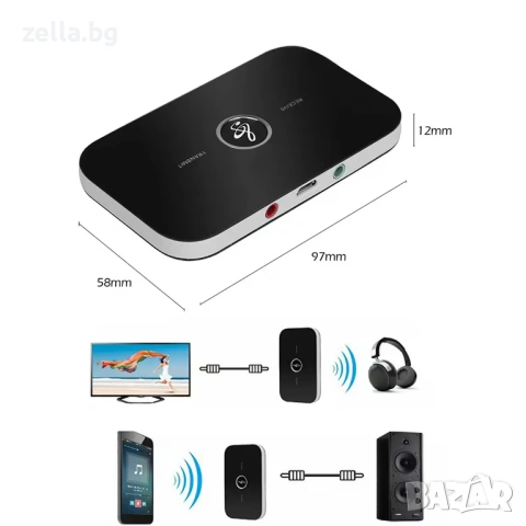 Bluetooth 5.0 аудио адаптер, предавател и приемник 2в1 за TV, кола, 3.5mm жак, RCA, USB 10208, снимка 5 - Друга електроника - 54660837