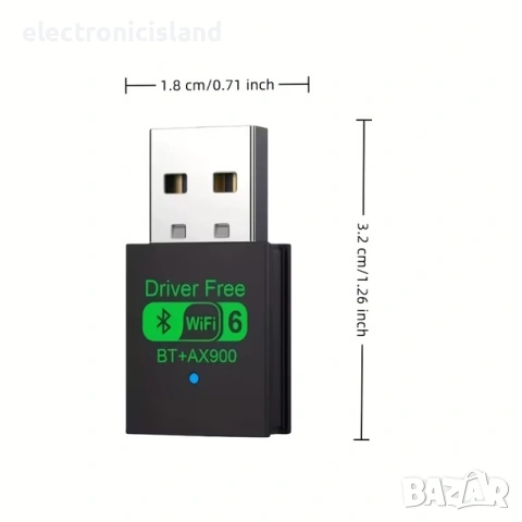 Безжичен адаптер Wifi 6 + Bluetooth 5.4, USB, 900Mbps, 2.4/5.8Ghz за лаптоп, компютър, снимка 3 - Мрежови адаптери - 41786780