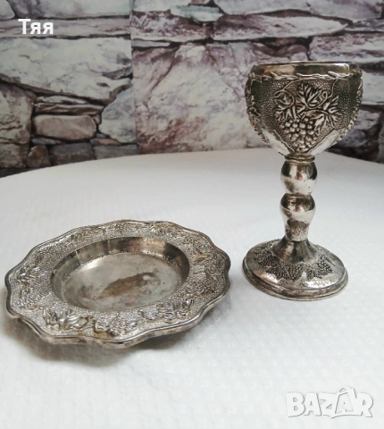 Посребрени чашка с чинийка , снимка 2 - Антикварни и старинни предмети - 54335447