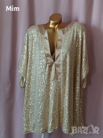3XL Блуза с златисти пайети , снимка 2 - Туники - 55019233