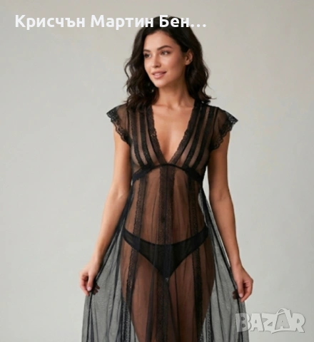Луксозна черна дантелена нощница / Бебедол – Елегантна и секси, снимка 2 - Корсети, бюстиета, топове - 36714662