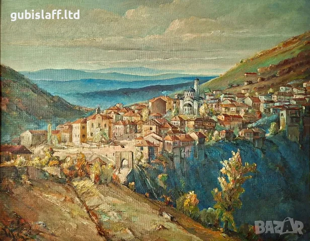 Картина, изглед от В. Търново, 1960-те год., снимка 2 - Картини - 55685184
