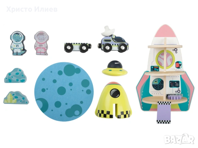 Дървена Космическа ракета писта с дървена кола и космонавти, снимка 4 - Други - 54202342