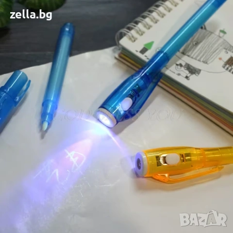 Комплект от 5 броя химикалки с невидимо мастило и UV LED – Тайни съобщения, детски игри 10078, снимка 5 - Друга електроника - 54656968