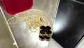 Van Cleef & Arpels VCA Gold Black Onyx Vintage Alhambra Clover Дамско Колие, снимка 2