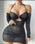 L/XL Черна прозрачна,еластична рокля с ръкавици и прашка , снимка 1