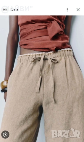 ZARA Дамски панталон от лен, снимка 4 - Панталони - 54003868