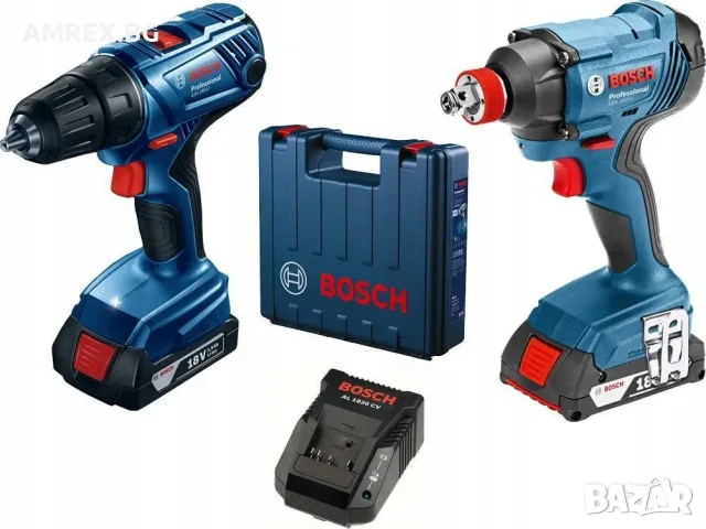 Комплект Bosch Professional 18V – винтоверт + ударен гайковерт, 3x5Ah