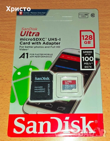 SD memory  Карта памет Sandisk Ultra 128GB, снимка 2 - Карти памет - 55244695