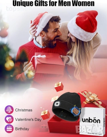 Чисто нова Зимна шапка UNBON с Bluetooth 5.4 слушалки и LED челник, Черна, снимка 2 - Шапки - 54895685