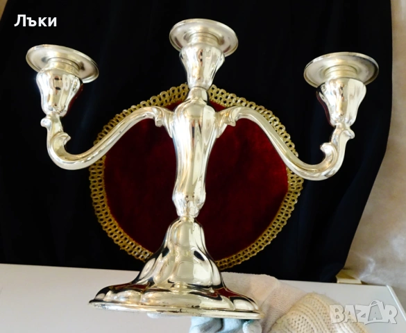 Посребрен троен свещник тройка WMF,800 гр.,Art Nouveau. , снимка 9 - Антикварни и старинни предмети - 53990119
