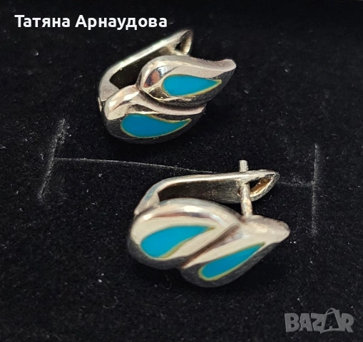 Елегантни сребърни обеци с тюркоаз , снимка 4 - Обеци - 54363211