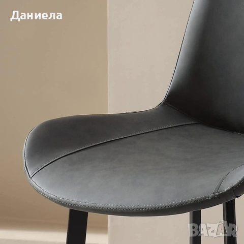 Трапезен стол от сива еко к. с метални крака – Модерен скандинавски дизайн, 83 см, снимка 4 - Столове - 54695614