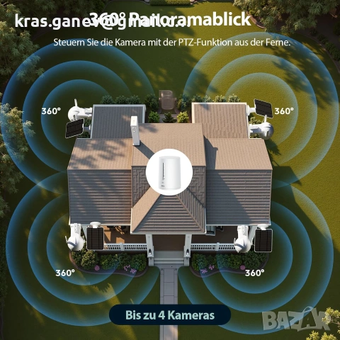 2K WiFi външна соларна камера комплект с 2 камери + база, снимка 3 - IP камери - 55173455