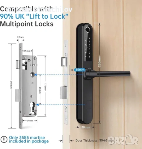 Смарт брава Ruveno Slim Smart Fingerprint черна, снимка 7 - Друга електроника - 54805377
