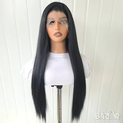 Черна права перука 70 см с дантелена зона 13x4 Lace Front