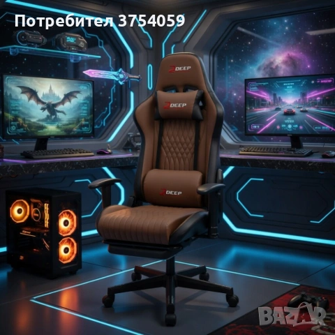 Ергономичен кафяв геймърски стол с поставка за крака, регулируема височина и 3D подлакътници, снимка 4 - Столове - 55160688