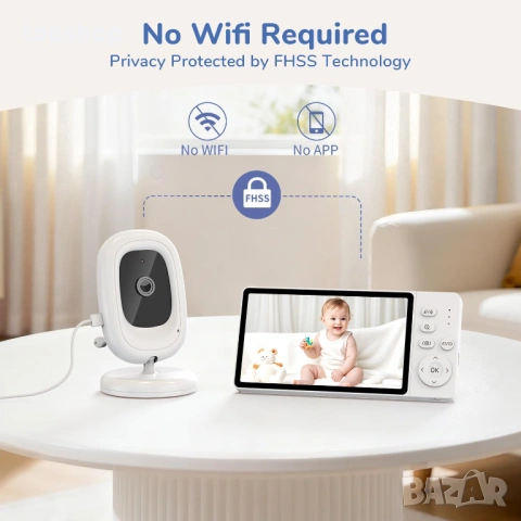 Чисто нов Видео бебефон 1080P Full HD jeeber VB619 – Голям 5" IPS дисплей, без Wi-Fi , снимка 7 - Бебефони - 54619826