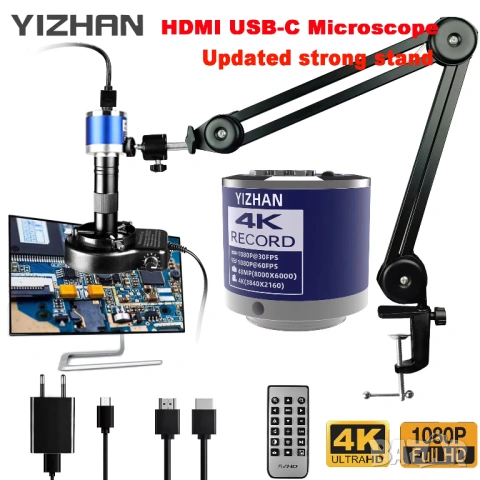 4K 30FPS YIZHAN комплект със стойка и оптика дигитален микроскоп SONY IMX415 1/2.8" sensor