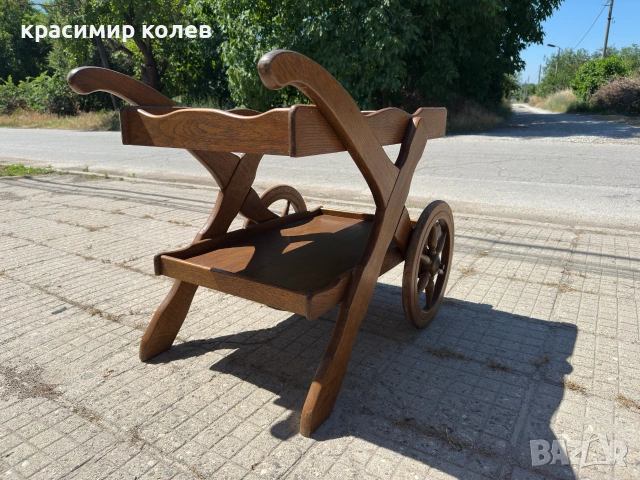 немска количка за сервиране от масив, снимка 8 - Антикварни и старинни предмети - 55078727