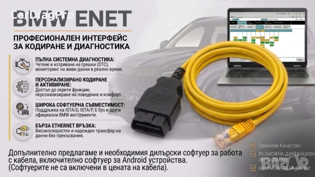 Професионален ENET кабел за BMW диагностика и кодиране ISTA / E-Sys
