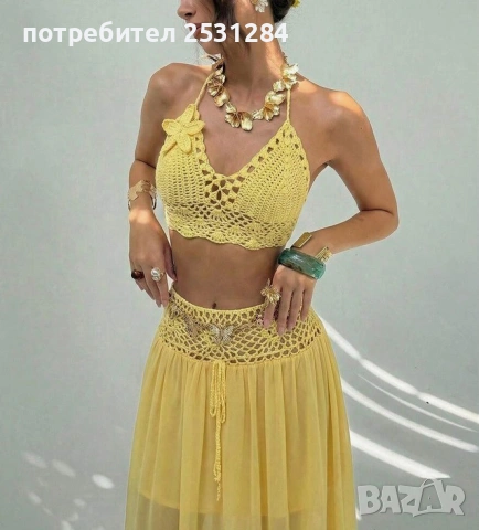 Летен дамски комплект – топ + дълга пола , размер М , размер 38, снимка 2 - Комплекти - 53974185