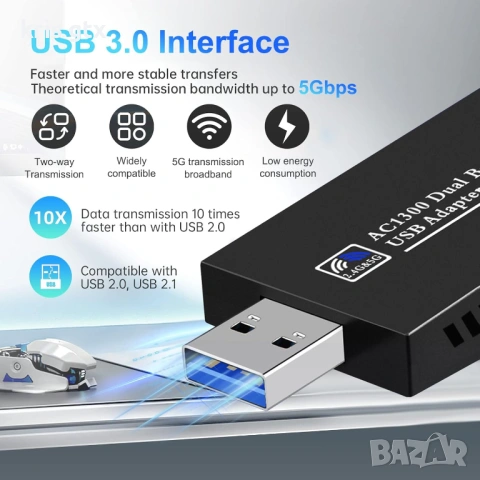 Адаптер WiFi 6 AX1800 USB 3 WiFi Adapter Dual Band 2.4/5GHz  MU‑MIMO WPA3, снимка 6 - Кабели и адаптери - 54714949