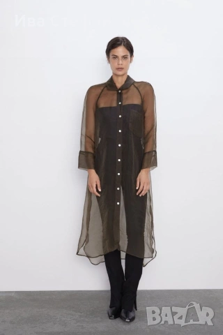 Ефирна прозрачна шоколадова кафява  риза Zara zara 