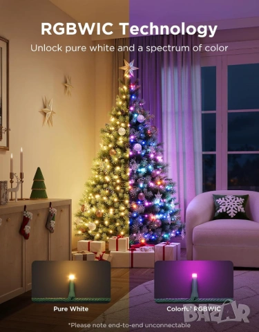 Kоледни смарт лампички Govee Christmas Sparkle String Lights 99ft - 30 метра RGBWIC 375 LED, снимка 5 - Други - 54684243