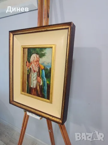 Старинна картина, масло върху дърво – "Възрастен скитник", снимка 5 - Картини - 55680862