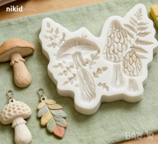 гъба гъби папрат листа дъб силикоов молд форма фондан шоколад гипс декор, снимка 3 - Форми - 53967515
