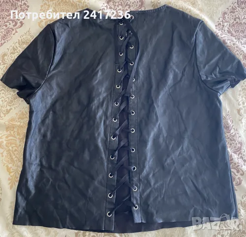 Черна кожена тениска H&M, размер 40 (M), снимка 3 - Тениски - 55510463