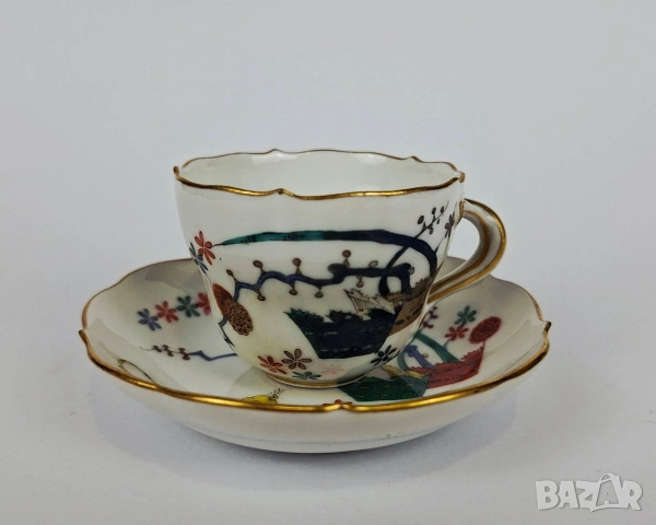 Meissen "Gelber Löwe" (Жълтият лъв) Чаша за кафе с подложна чинийка, снимка 2 - Чаши - 54808287