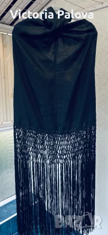 Хитова черна ленена рокля Zara с макраме и ресни, размер XS (Blogger's favorite / Много тьрсен модел, снимка 5 - Рокли - 55347616