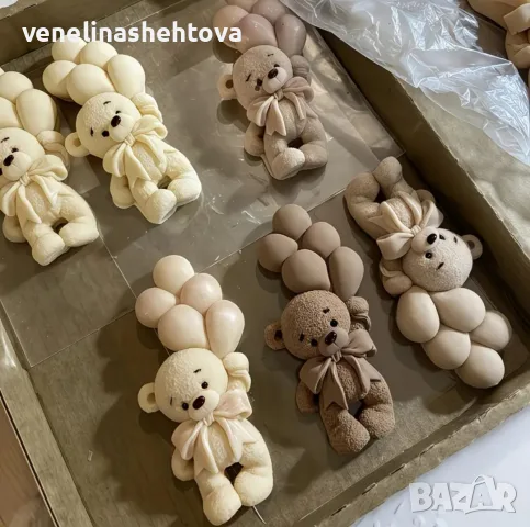 Мече с панделка и балони дълбок силиконов молд форма гипс смола шоколад фондан декорация торта мъфин, снимка 4 - Форми - 55387834