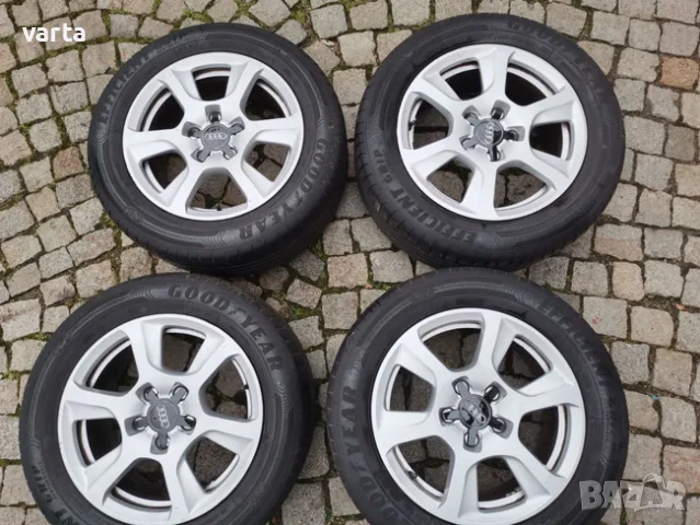 4бр ОРИГИНАЛНИ НЕМСКИ ЛЕТИ Audi джанти 5Х112, 16" с гуми GOODYEAR EFFICIENT GRIP 225/55/16, снимка 2 - Гуми и джанти - 55339083
