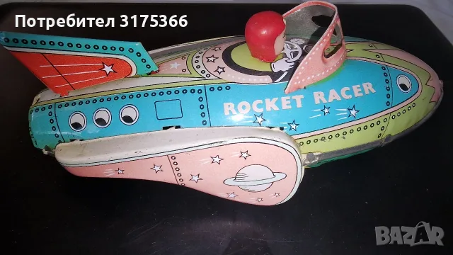 Стара метална тенекиена детска играчка ROCKET RACER в перфектно състояние при движение пукащ звук, снимка 2 - Коли, камиони, мотори, писти - 55407509
