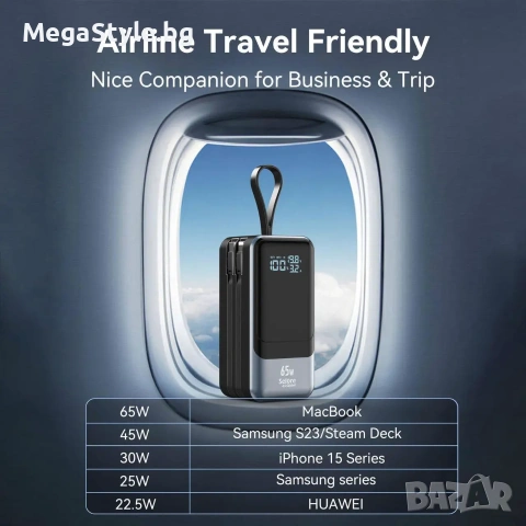 Бързо зареждаща се външна батерия 18400mAh 65W, преносимо зарядно за лаптоп, снимка 3 - Външни батерии - 55187496