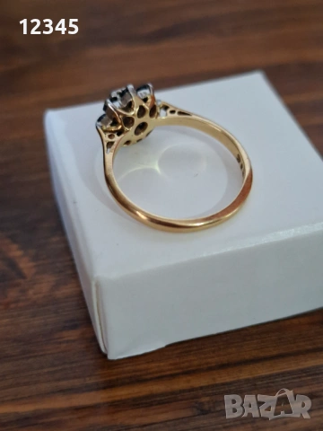 Старинен златен пръстен диамант и сапфири , снимка 6 - Пръстени - 54075788