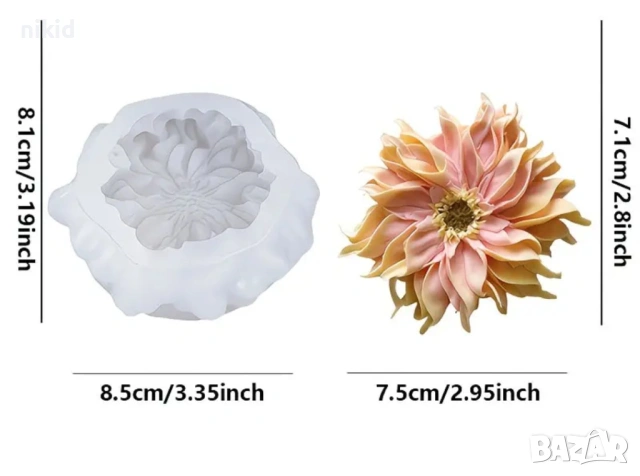 3D Роваши листенца рошаво цвете голямо силиконов молд форма фондан шоколад смола гипс свещ, снимка 3 - Форми - 54102972