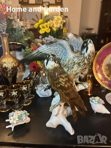 Karl Ens Соколи Volkstedt Германия голяма порцеланова фигура 35 см, снимка 8 - Антикварни и старинни предмети - 54026004