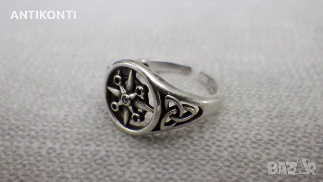 Северен компас Пръстен от сребро S925, снимка 2 - Пръстени - 53209858